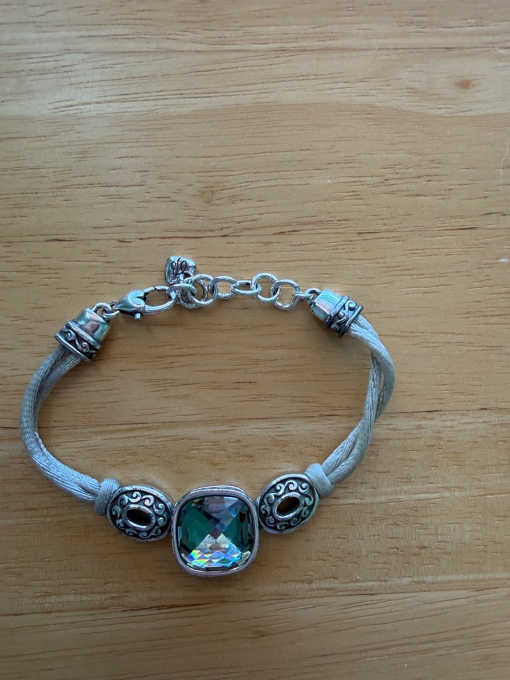Brighton Silver Bracelet with Green Crystal Center